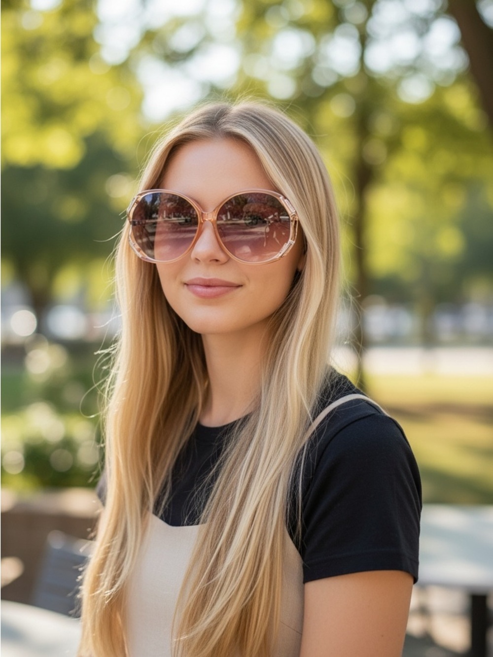 Oversized Pink Gradient Round Women's Sunglasses
